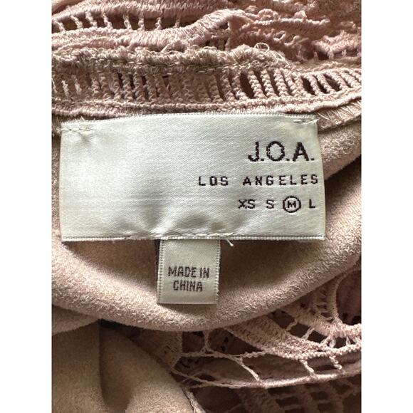 J.O.A Faux Suede Lace Fringe Crop Top M Petal Pink Soft Country Western Festival - Picture 8 of 13
